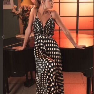 Ieena for Mac Duggal Charmeuse Polka Dot Wide-Leg Jumpsuit – Size 12 - HS0189